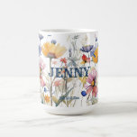 Personalized Bridesmaid Gift Fall Wildflowers Coffee Mug<br><div class="desc">Lush, hand painted watercolor wildflowers cover this personalized giftable mug that features a name and an optional line for whatever -- bride and groom's initials? or a memorable date. The autumn-hued flowers feature terra cotta orange daisies with yellow orb centres and flowers in beautiful shades of blue and yellow, joined...</div>