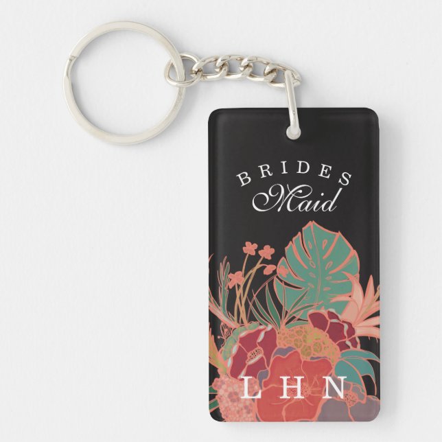 Personalized Bridesmaid Gift Keychain Floral (Front)