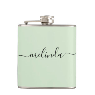 Personalized Bridesmaid Gift Pastel Green Wedding Hip Flask