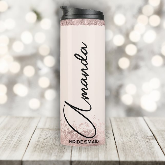 Personalized Bridesmaid Gift Rose Gold Bride Squad Thermal Tumbler (Creator Uploaded)