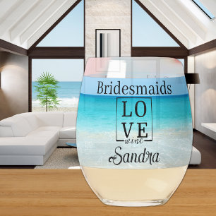 Personalized Bridesmaid Gift Tropical Beach Love Stemless Wine Glass