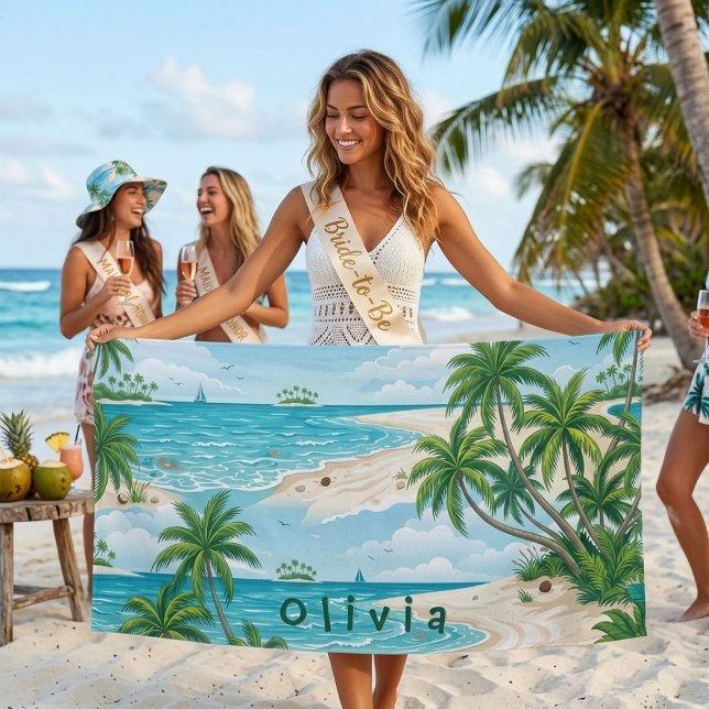 Personalized Bridesmaid Gift Tropical Ocean Beach Towel (Creator Uploaded)