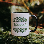 Personalized Bridesmaid Gifts | Gifts for Her Coff Mug<br><div class="desc">Personalizable Coffee Cup with green watercolor leaves and ferns. A perfect gift for bridesmaids,  maid of honour,  etc.</div>