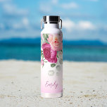 Personalized bridesmaid gifts magenta peonies water bottle<br><div class="desc">Greenery eucalyptus magenta peony roses watercolor personalized name water bottles bridesmaid gifts bridal party favours.</div>