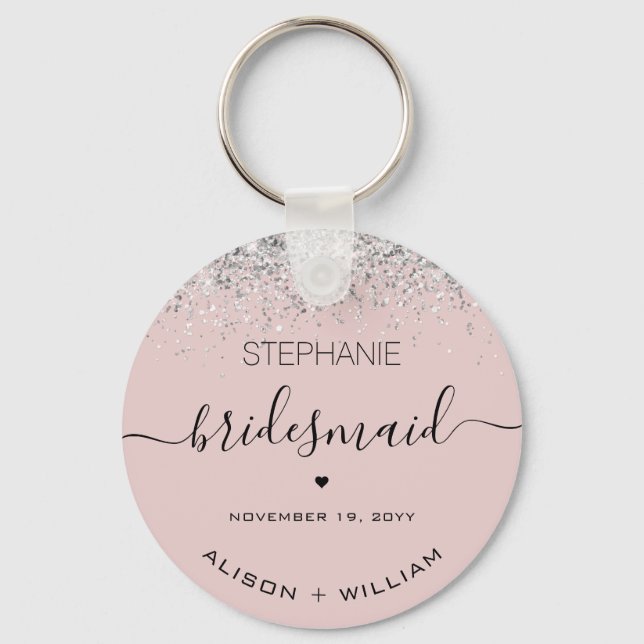 Personalized Bridesmaid Glitter confetti effect Keychain (Front)