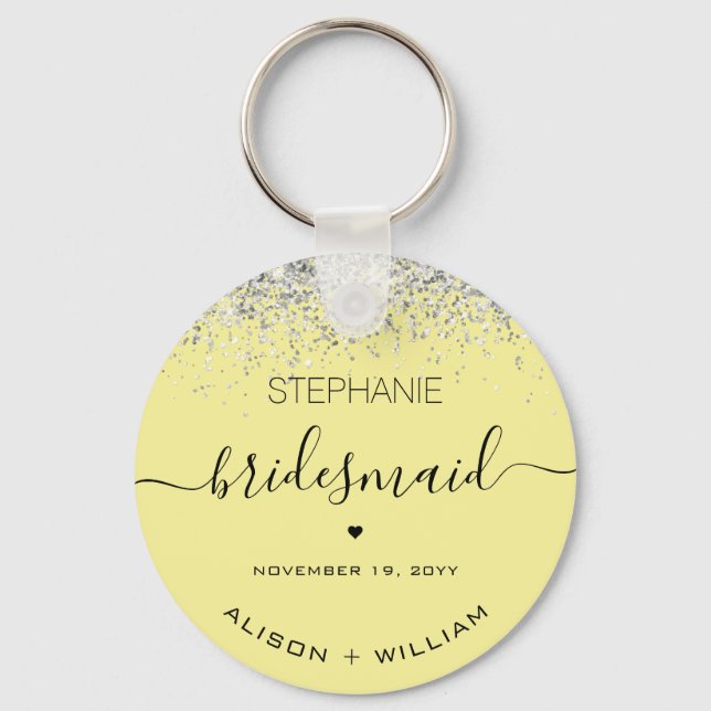 Personalized Bridesmaid Glitter confetti effect Keychain (Front)
