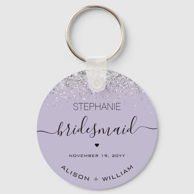 Personalized Bridesmaid Glitter confetti effect Keychain (Front)