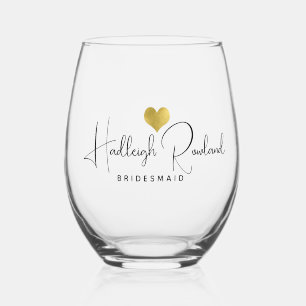 Personalized Bridesmaid Handwritten Script Name Stemless Wine Glass