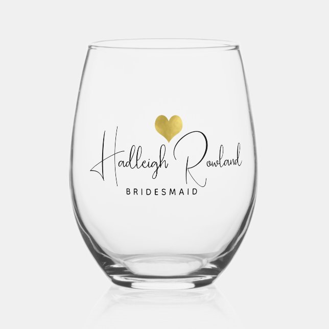 Personalized Bridesmaid Handwritten Script Name  Stemless Wine Glass (Front)