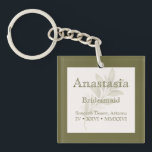Personalized Bridesmaid  Keychain<br><div class="desc">Thank your bridal party with this elegant personalized bridesmaid keychain, featuring a custom name design framed with a timeless green border. This thoughtful keepsake makes a beautiful and practical gift for bridesmaids, maid of honor, or any special member of your wedding party. The minimalist design pairs a classic neutral background...</div>