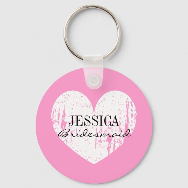 Personalized bridesmaid keychain | Pink and heart (Front)