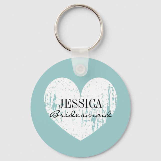 Personalized bridesmaid keychain | teal blue heart (Front)