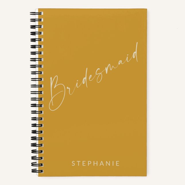 Personalized Bridesmaid Minimalist Yellow Elegant Notebook (Front)