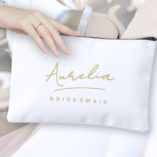 Personalized Bridesmaid Monogram Gold Script Name Accessory Pouch