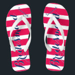 Personalized Bridesmaid Navy and Pink Flip Flops<br><div class="desc">Personalized Bridesmaid Navy Blue White and Pink Stripes Pattern - Change to Any Colour by clicking customize. And say anything you want.  Make these one of a kind flip flops that have YOUR message on them.  Be the talk of the beach!</div>