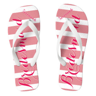 Personalized Bridesmaid Pink Or Any Colour Stripes Flip Flops