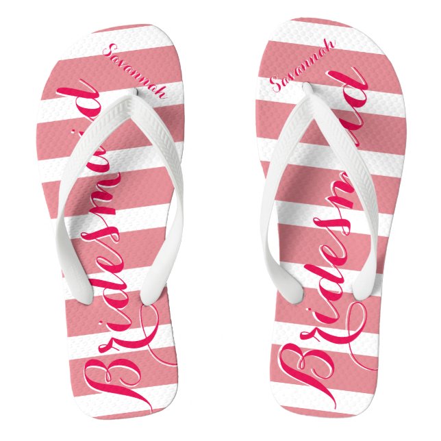 Personalized Bridesmaid Pink Or Any Colour Stripes Flip Flops (Footbed)