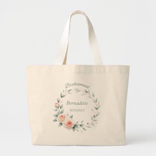 Personalized Bridesmaid Pink Rose Tote Bag (Front)