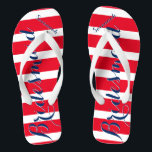 Personalized Bridesmaid Red White Blue Flip Flops<br><div class="desc">4th of July Independence Day Wedding Theme. Bridesmaid Seaside Tropical Coastal Shoreline Red White and Blue Stripes Pattern - Change to Any Colour by clicking customize. And say anything you want. Make these one of a kind flip flops that have YOUR message on them. Be the talk of the beach!...</div>