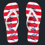 Personalized Bridesmaid Red White Blue Flip Flops<br><div class="desc">4th of July Independence Day Wedding Theme. Bridesmaid Seaside Tropical Coastal Shoreline Red White and Blue Stripes Pattern - Change to Any Colour by clicking customize. And say anything you want. Make these one of a kind flip flops that have YOUR message on them. Be the talk of the beach!...</div>