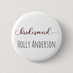 Personalized Bridesmaid Rose Gold Glitter 1 2 Inch Round Button