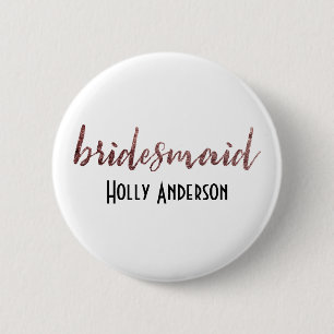 Personalized Bridesmaid Rose Gold Glitter 2 Inch Round Button