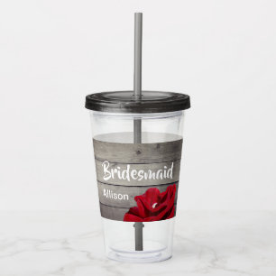 Personalized Bridesmaid Rustic Burgundy Red Floral Acrylic Tumbler