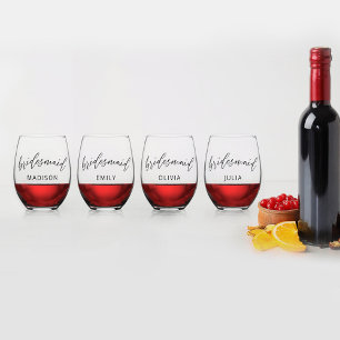 Personalized Bridesmaid Stemless Wine Glass