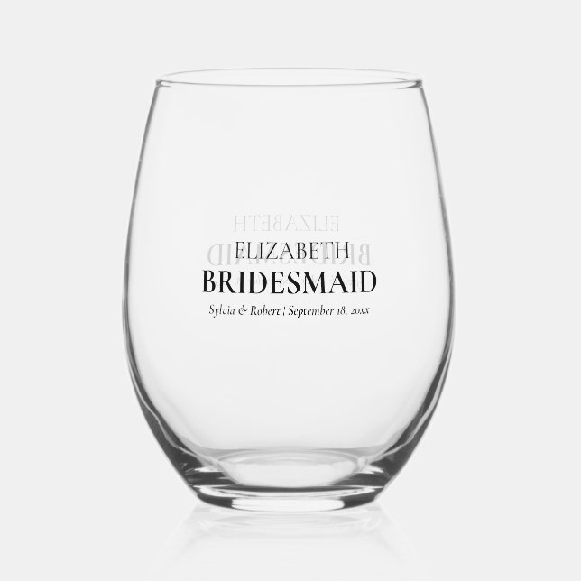 Personalized Bridesmaid Stemless Wine Glass Favour (Front)