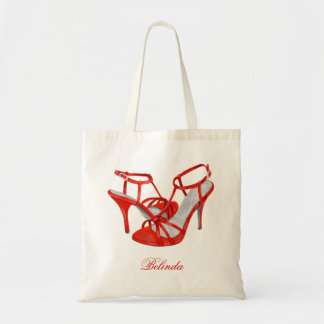 Personalized Bridesmaid Tote Bags, red heels