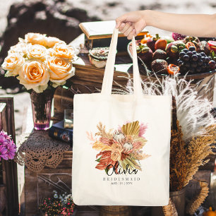 Personalized Bridesmaid Tote   Boho Pampas Grass Bag