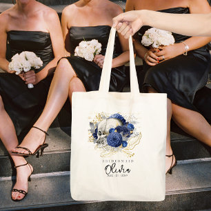 Personalized Bridesmaid Tote Gothic Skull Blue Bag