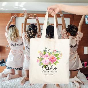 Personalized Bridesmaid Tote   Pink Floral Flowers
