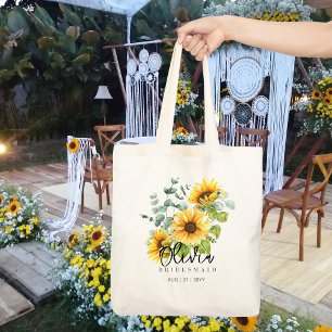 Personalized Bridesmaid Tote Sunflowers Rustic