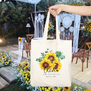 Personalized Bridesmaid Tote   Sunflowers Rustic Bag