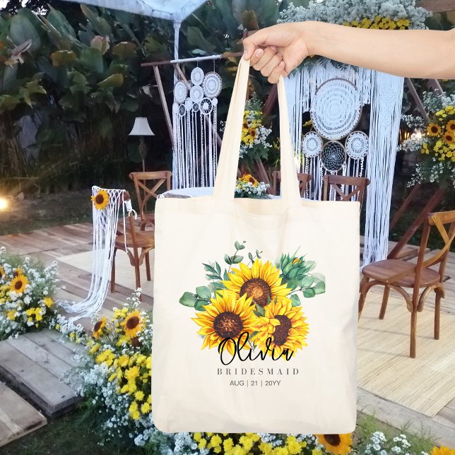 Personalized Bridesmaid Tote | Sunflowers Rustic Bag (Creator Uploaded)