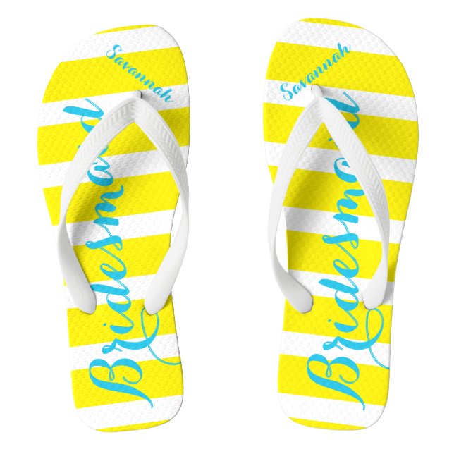 Personalized Bridesmaid Turquoise Yellow Any Colou Flip Flops (Footbed)