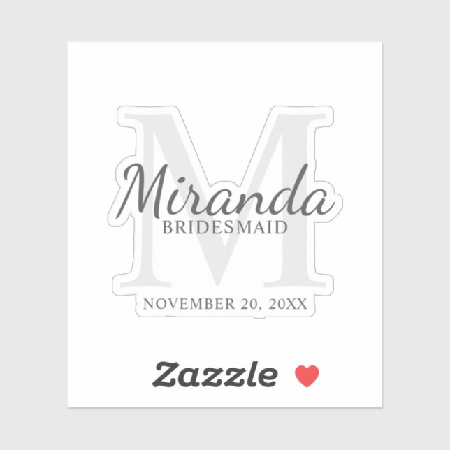 Personalized Bridesmaid's Monogram and Name (Sheet)