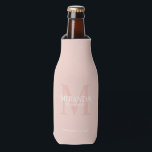 Personalized Bridesmaid's Monogram and Name Bottle Cooler<br><div class="desc">Add a personal touch to your wedding with personalized bridesmaid's monogram and name gift. This design features personalized bridesmaid's name with title and wedding date in white and monogram in blush pink as background, in classic serif font style, on blush pink background. Also perfect for maid of honour, mother of...</div>