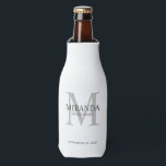Personalized Bridesmaid's Monogram and Name Bottle Cooler<br><div class="desc">Add a personal touch to your wedding with personalized bridesmaid's monogram and name gift. This design features personalized bridesmaid's name with title and wedding date in grey and monogram in light grey as background, in classic serif font style, on white background. Also perfect for maid of honour, mother of the...</div>