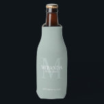 Personalized Bridesmaid's Monogram and Name Bottle Cooler<br><div class="desc">Add a personal touch to your wedding with personalized bridesmaid's monogram and name gift. This design features personalized bridesmaid's name with title and wedding date in white and monogram in sage green as background, in classic serif font style, on sage green background. Also perfect for maid of honour, mother of...</div>