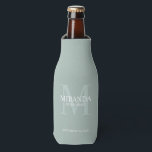 Personalized Bridesmaid's Monogram and Name Bottle Cooler<br><div class="desc">Add a personal touch to your wedding with personalized bridesmaid's monogram and name gift. This design features personalized bridesmaid's name with title and wedding date in white and monogram in sage green as background, in classic serif font style, on sage green background. Also perfect for maid of honour, mother of...</div>
