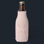 Personalized Bridesmaid's Monogram and Name Bottle Cooler<br><div class="desc">Personalized Bridesmaids Gifts features personalized bridesmaid's name in white classic script font style and monogram in blush pink classic serif font style as background with title and wedding date in white classic serif font style on blush pink background. Also perfect for maid of honour, flower girl, mother of the bride...</div>