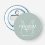 Personalized Bridesmaid's Monogram and Name Bottle Opener<br><div class="desc">Add a personal touch to your wedding with personalized bridesmaid's monogram and name gift. This design features personalized bridesmaid's name with title and wedding date in white and monogram in sage green as background, in classic serif font style, on sage green background. Also perfect for maid of honour, mother of...</div>