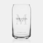 Personalized Bridesmaid's Monogram and Name Can Glass<br><div class="desc">Add a personal touch to your wedding with personalized bridesmaid's monogram and name gift. This design features personalized bridesmaid's name with title and wedding date in grey and monogram in light grey as background, in classic serif font style. Also perfect for maid of honour, mother of the bride and more....</div>