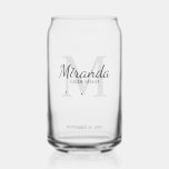 Personalized Bridesmaid's Monogram and Name Can Glass<br><div class="desc">Personalized Bridesmaids Gifts
features personalized bridesmaid's name in grey classic script font style and monogram in light grey classic serif font style as background with title and wedding date in grey classic serif font style.

Also perfect for maid of honour,  flower girl,  mother of the bride and more.</div>