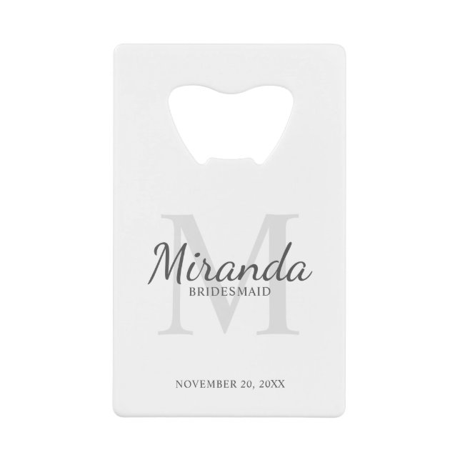 Personalized Bridesmaid's Monogram and Name Credit Card Bottle Opener (Front)