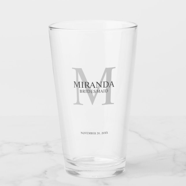 Personalized Bridesmaid's Monogram and Name Glass (Front)