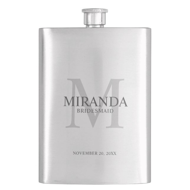 Personalized Bridesmaid's Monogram and Name Hip Flask (Front)
