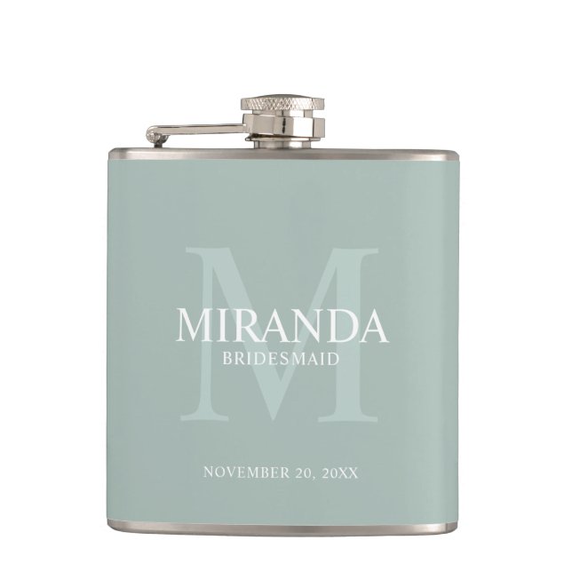 Personalized Bridesmaid's Monogram and Name Hip Flask (Front)